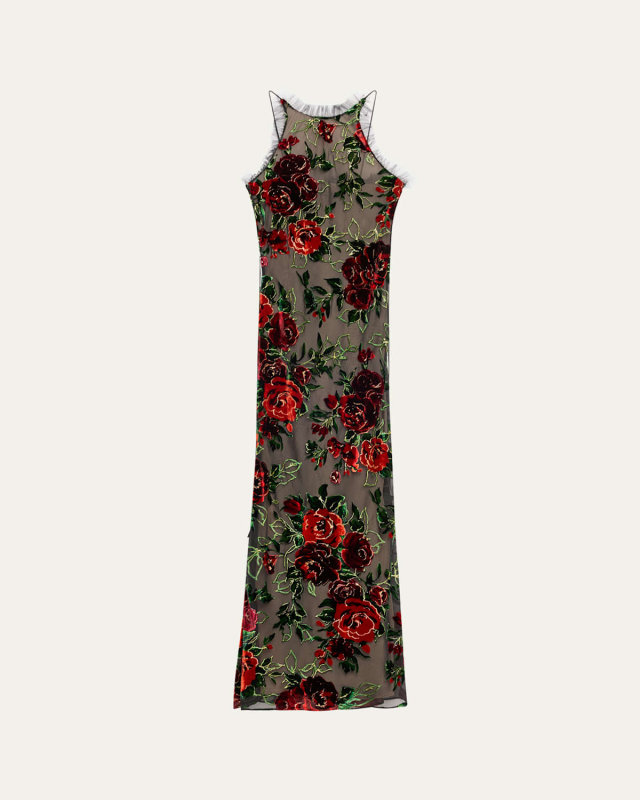 Floral Velvet Devore Tulle Gown